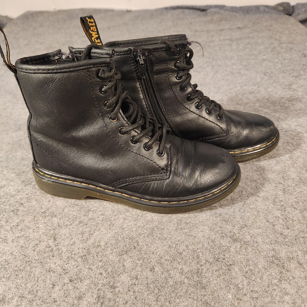 Dr Martens Boots Youth Size 2 Black Delaney Leather Lace Up Zip Ankle Combat - Picture 3 of 6